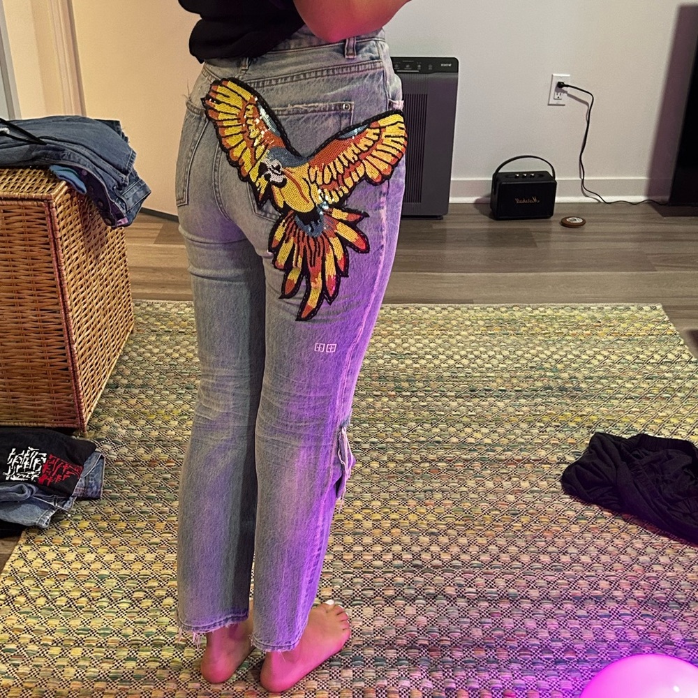 Ksubi jeans with sequin parrot